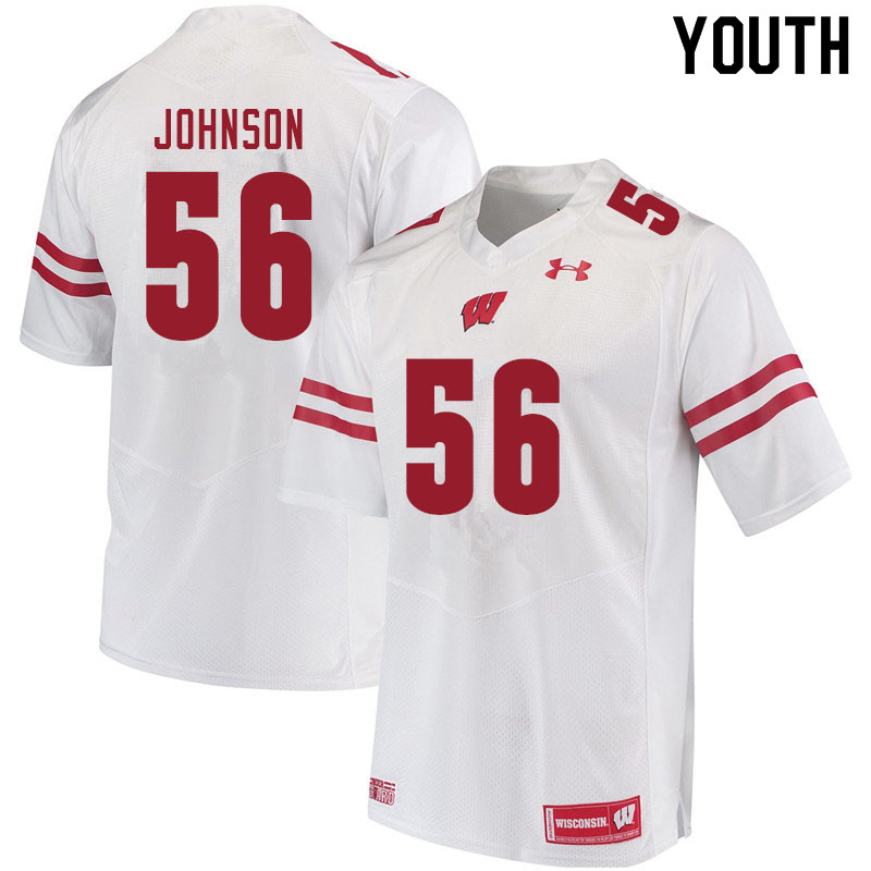 Wisconsin Badgers Youth #56 Rodas Johnson NCAA Under Armour Authentic White College Stitched Football Jersey FY40E66DO